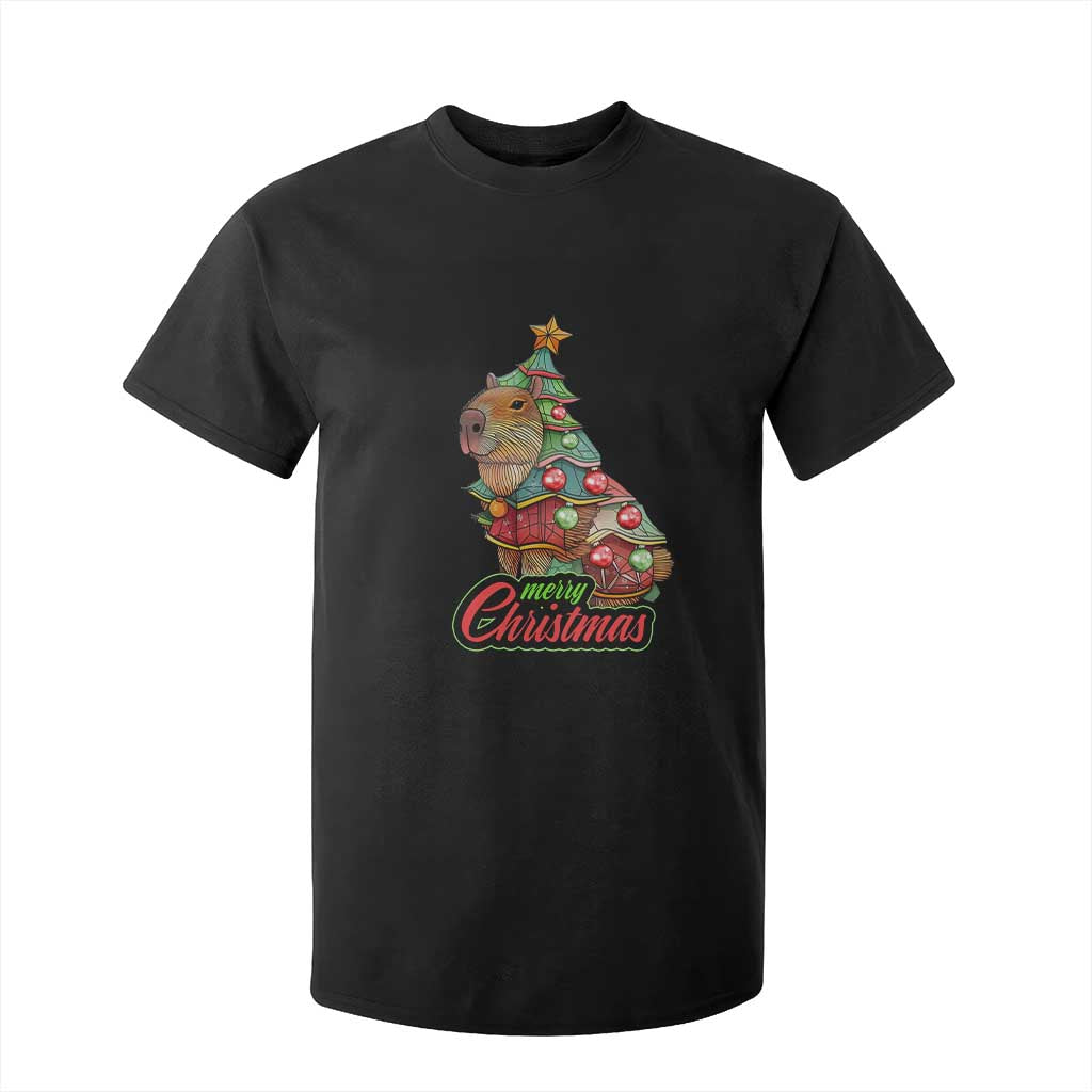 Cute Capybara Christmas Tree T Shirt For Kid TS09 Black Print Your Wear