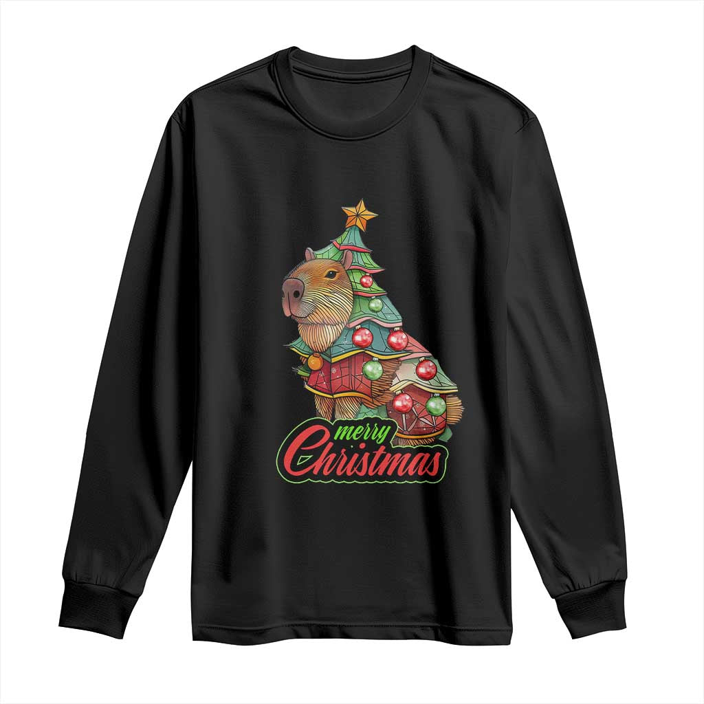 Cute Capybara Christmas Tree Long Sleeve Shirt TS09 Black Print Your Wear