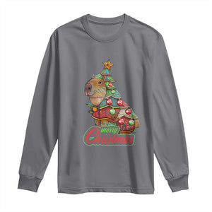 Cute Capybara Christmas Tree Long Sleeve Shirt TS09 Charcoal Print Your Wear