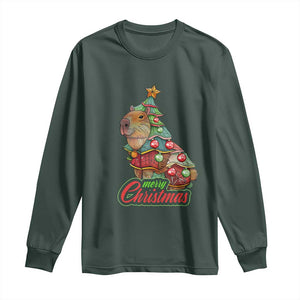 Cute Capybara Christmas Tree Long Sleeve Shirt TS09 Dark Forest Green Print Your Wear