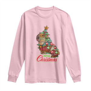 Cute Capybara Christmas Tree Long Sleeve Shirt TS09 Light Pink Print Your Wear