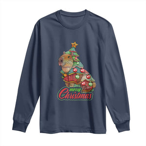 Cute Capybara Christmas Tree Long Sleeve Shirt TS09 Navy Print Your Wear