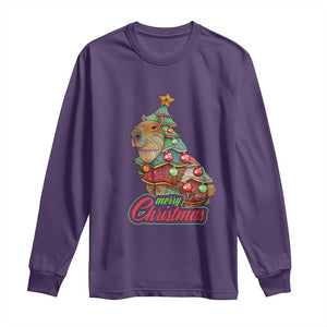 Cute Capybara Christmas Tree Long Sleeve Shirt TS09 Purple Print Your Wear