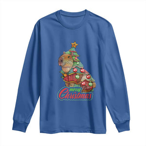 Cute Capybara Christmas Tree Long Sleeve Shirt TS09 Royal Blue Print Your Wear