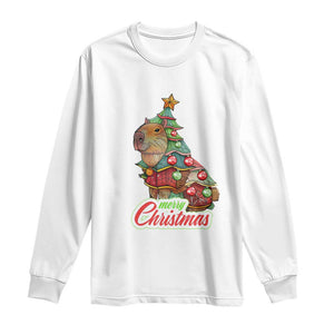 Cute Capybara Christmas Tree Long Sleeve Shirt TS09 White Print Your Wear