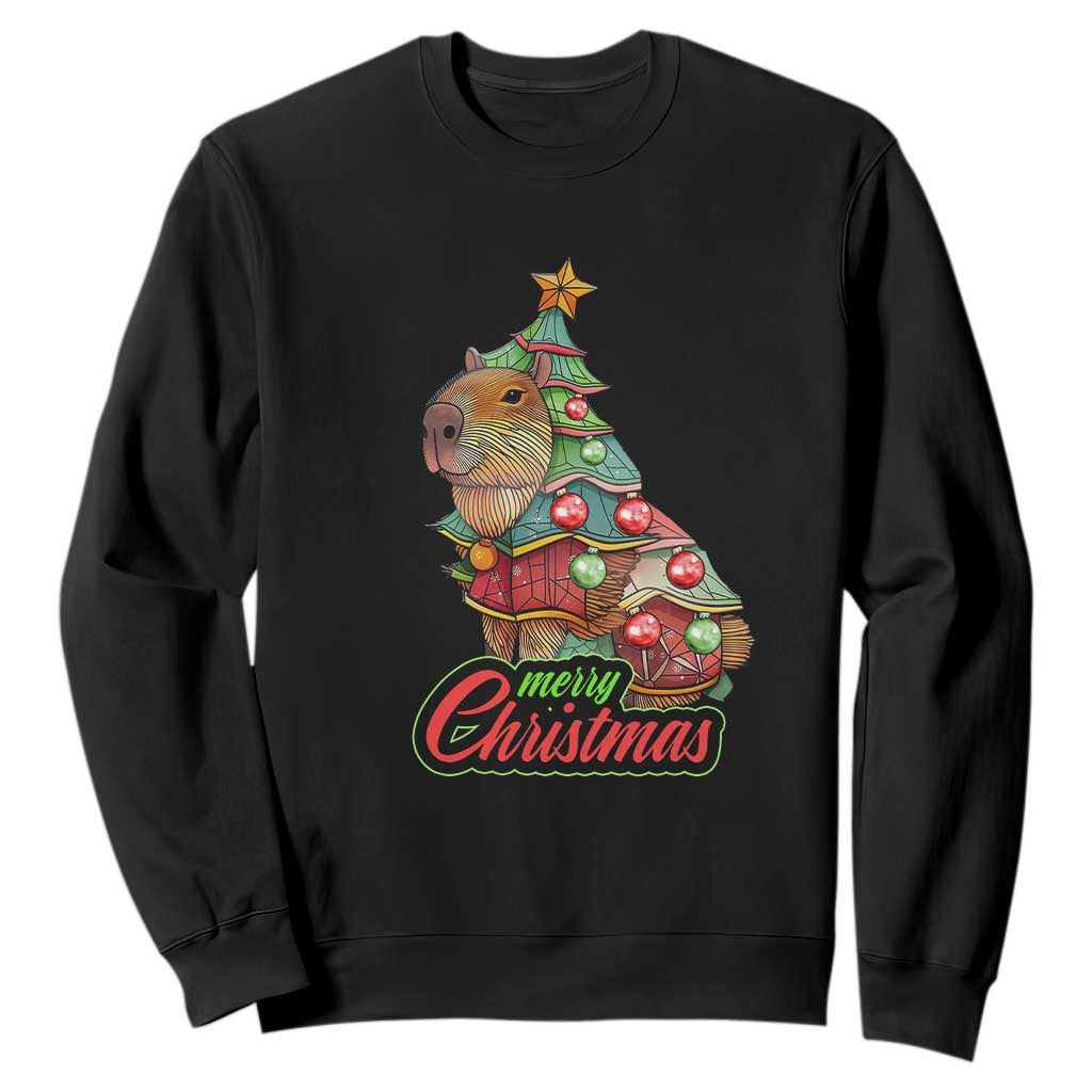 Cute Capybara Christmas Tree Sweatshirt TS09 Black Print Your Wear