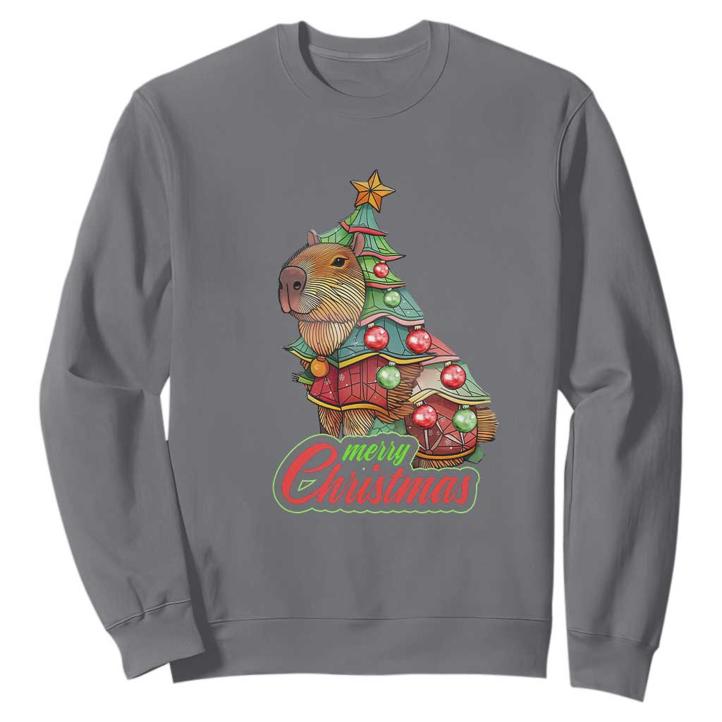 Cute Capybara Christmas Tree Sweatshirt TS09 Charcoal Print Your Wear