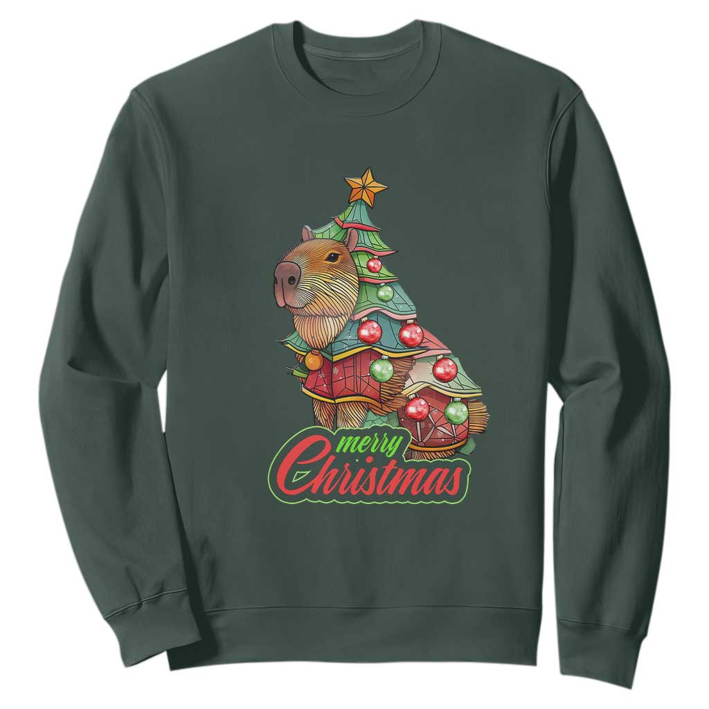 Cute Capybara Christmas Tree Sweatshirt TS09 Dark Forest Green Print Your Wear