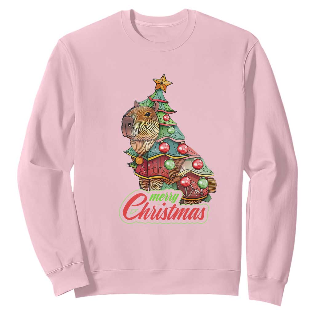 Cute Capybara Christmas Tree Sweatshirt TS09 Light Pink Print Your Wear