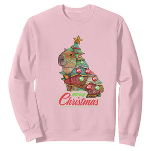 Cute Capybara Christmas Tree Sweatshirt TS09 Light Pink Print Your Wear