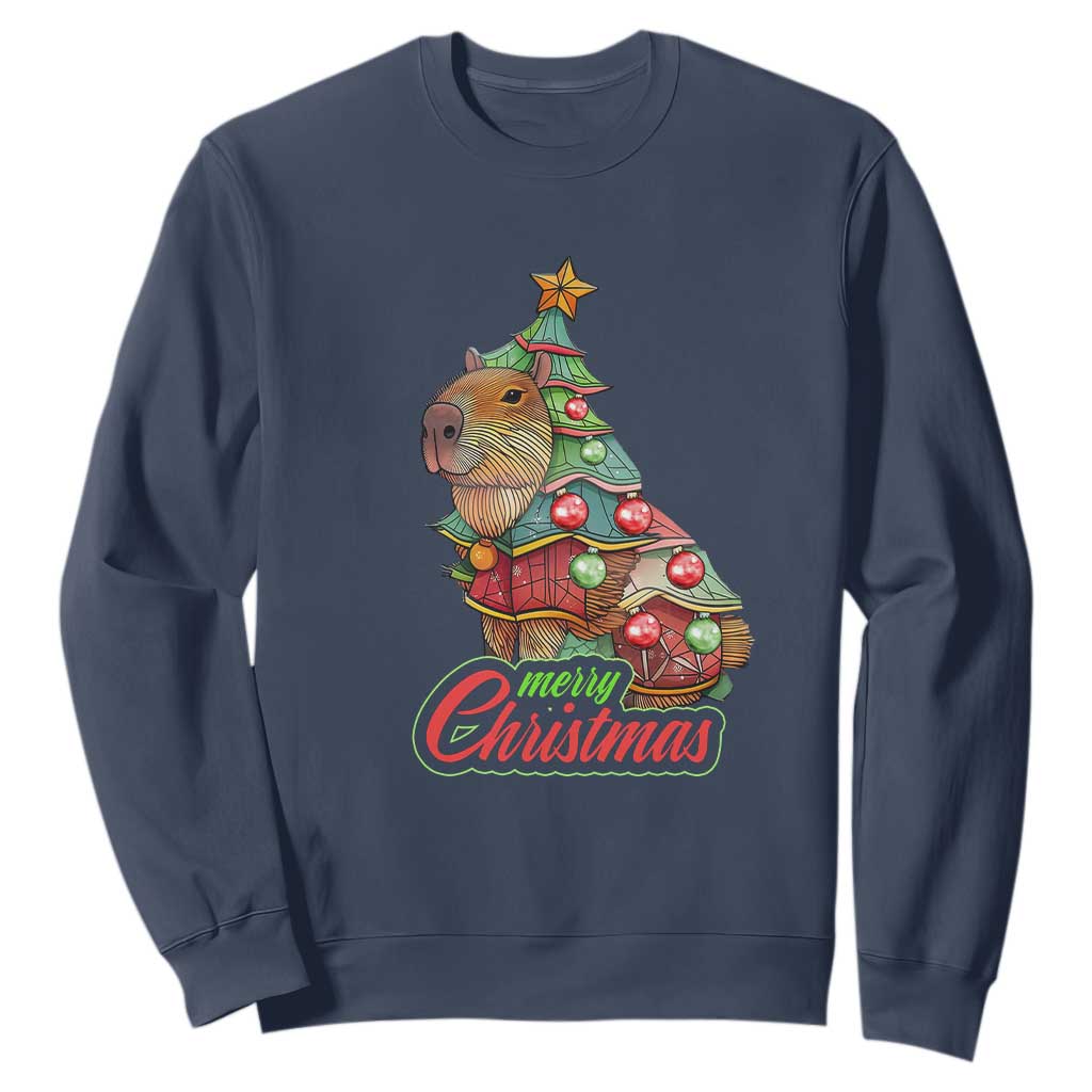 Cute Capybara Christmas Tree Sweatshirt TS09 Navy Print Your Wear