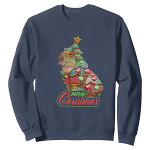 Cute Capybara Christmas Tree Sweatshirt TS09 Navy Print Your Wear