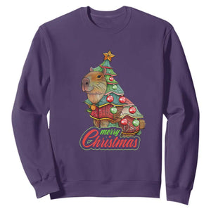 Cute Capybara Christmas Tree Sweatshirt TS09 Purple Print Your Wear