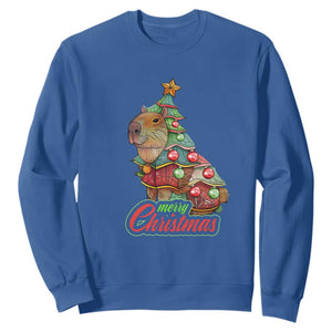 Cute Capybara Christmas Tree Sweatshirt TS09 Royal Blue Print Your Wear