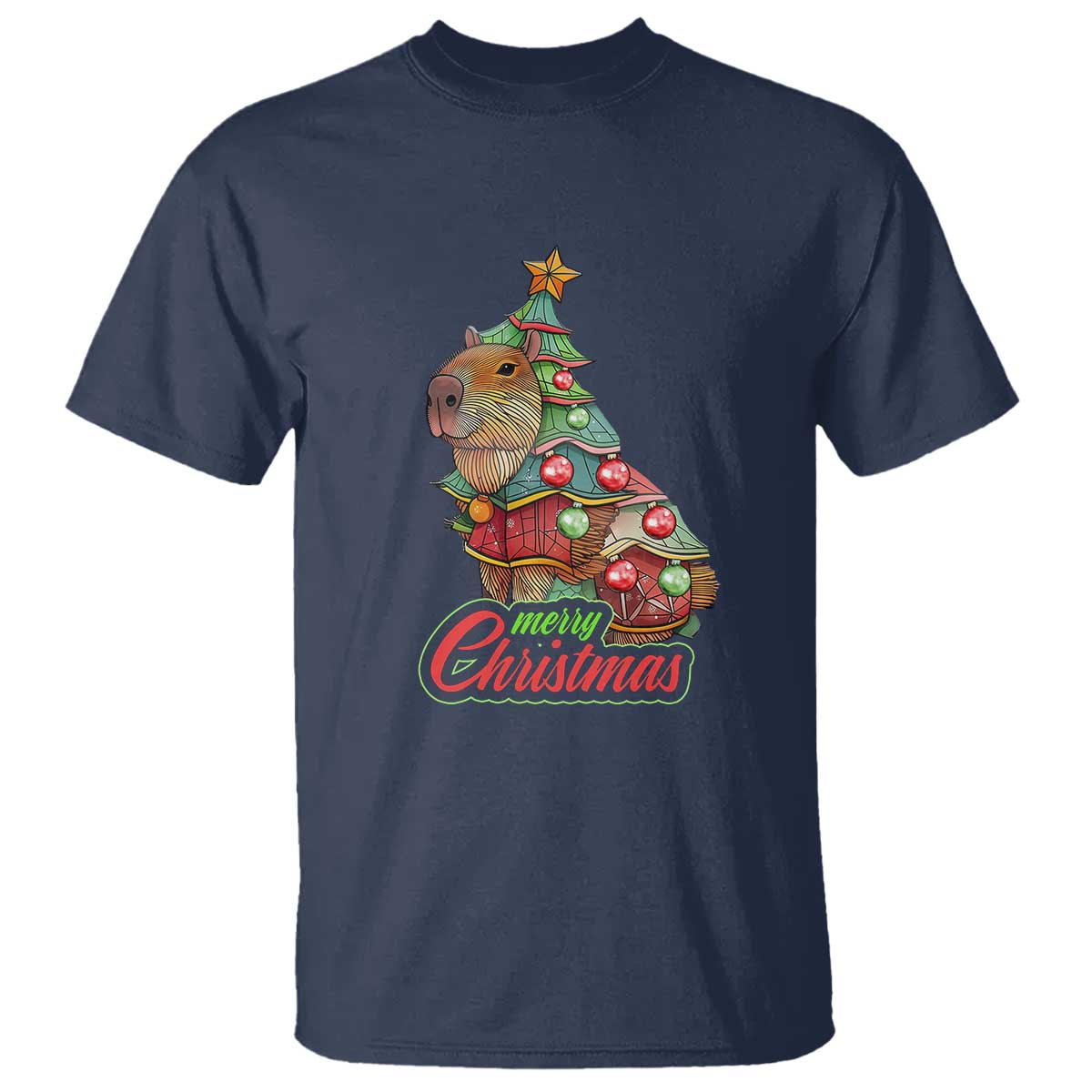 Cute Capybara Christmas Tree T Shirt TS09 Navy Print Your Wear