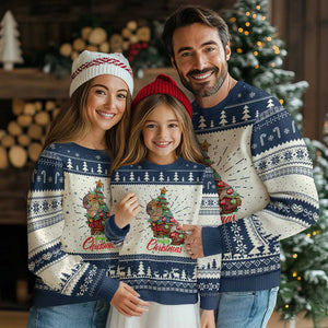 Cute Capybara Christmas Tree Ugly Christmas Sweater TS09 Navy Print Your Wear