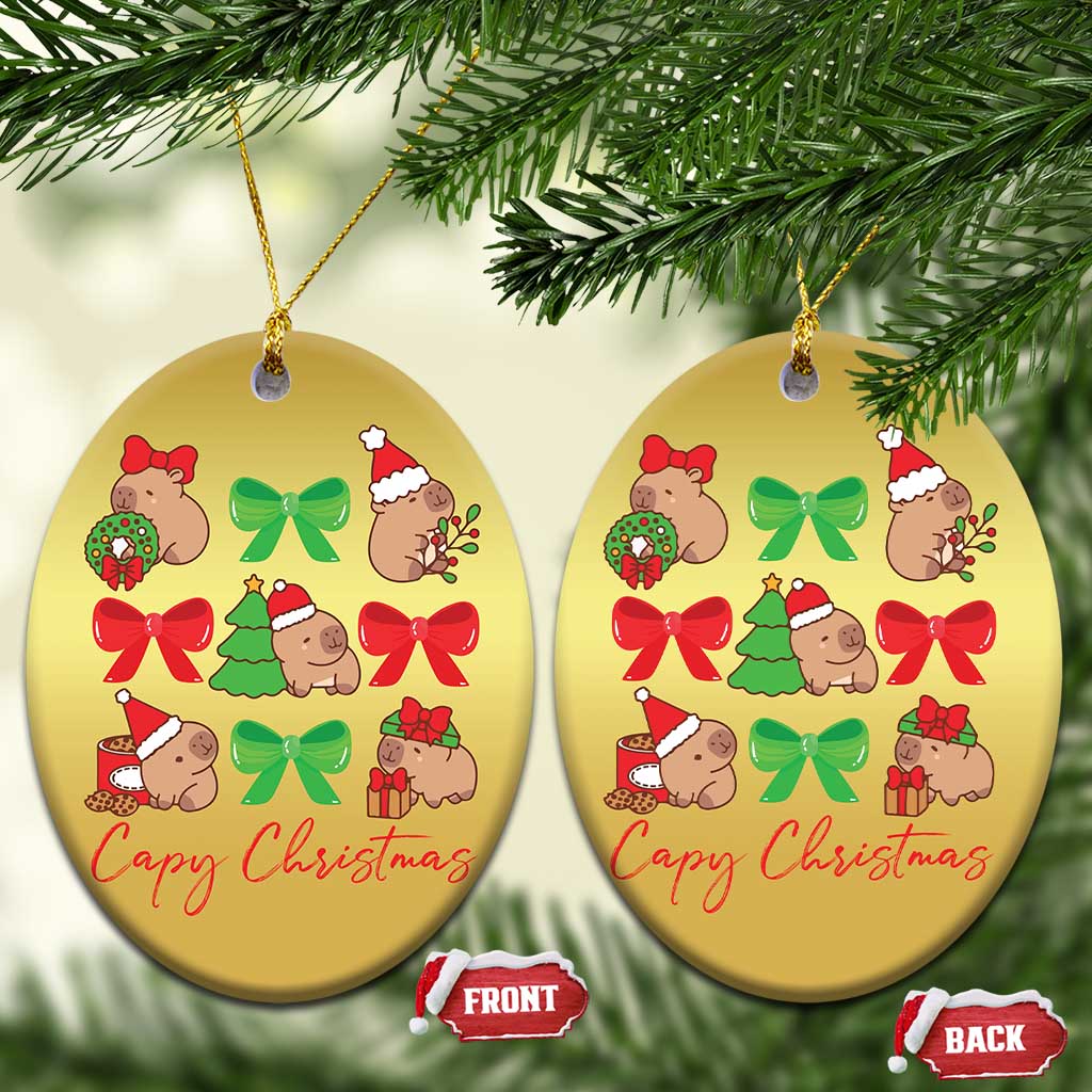 Funny Capybara Xmas Christmas Ornament Cute Capy Coquette Bow TS09 Oval Gold Print Your Wear