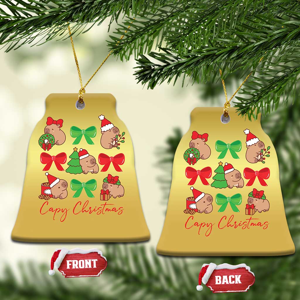 Funny Capybara Xmas Christmas Ornament Cute Capy Coquette Bow TS09 Bell Flake Gold Print Your Wear