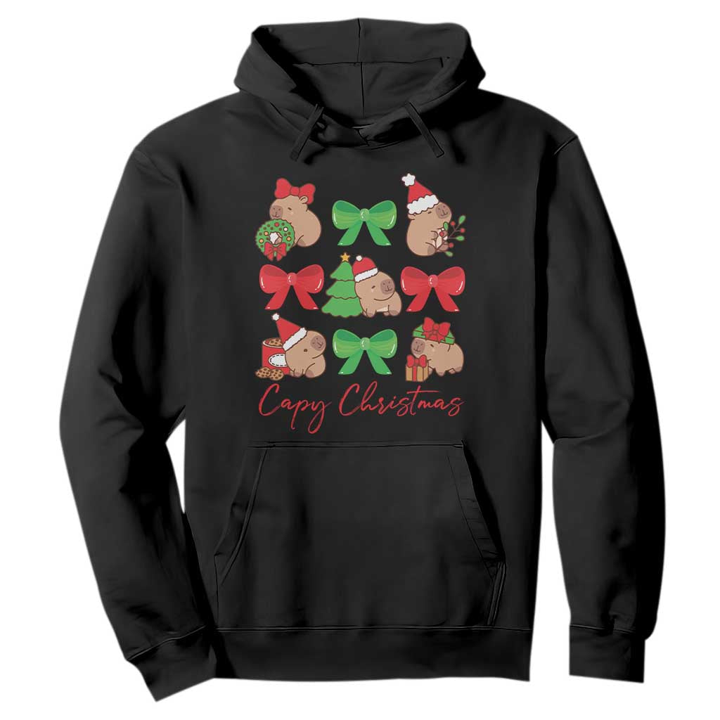 Funny Capybara Christmas Hoodie Cute Capy Coquette Bow TS09 Black Print Your Wear