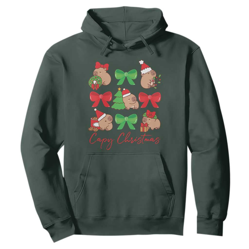 Funny Capybara Christmas Hoodie Cute Capy Coquette Bow TS09 Dark Forest Green Print Your Wear