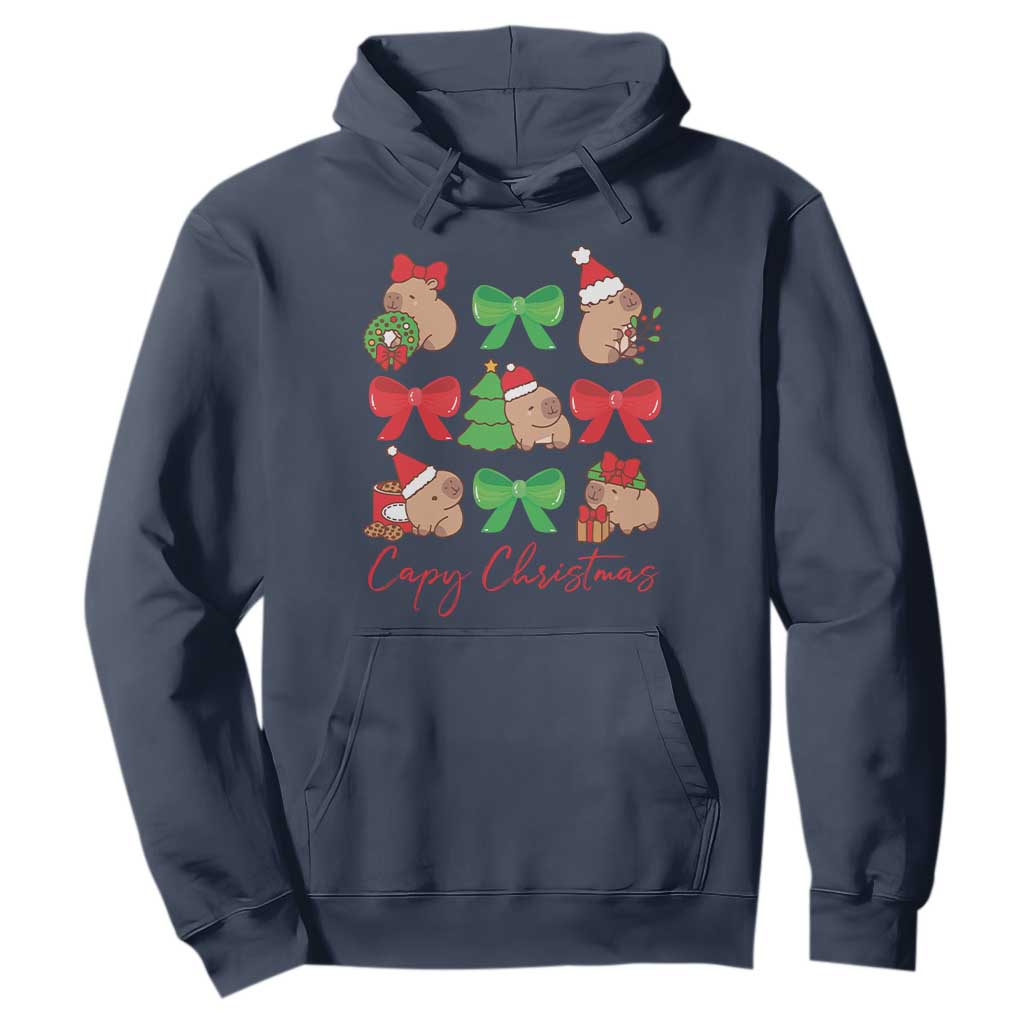 Funny Capybara Christmas Hoodie Cute Capy Coquette Bow TS09 Navy Print Your Wear