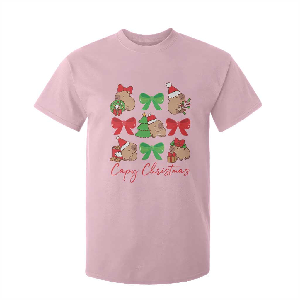 Funny Capybara Christmas T Shirt For Kid Cute Capy Coquette Bow TS09 Light Pink Print Your Wear