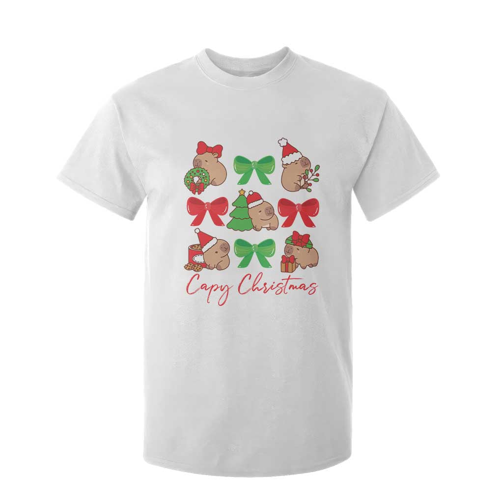 Funny Capybara Christmas T Shirt For Kid Cute Capy Coquette Bow TS09 White Print Your Wear