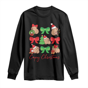 Funny Capybara Christmas Long Sleeve Shirt Cute Capy Coquette Bow TS09 Black Print Your Wear