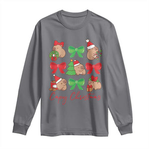 Funny Capybara Christmas Long Sleeve Shirt Cute Capy Coquette Bow TS09 Charcoal Print Your Wear