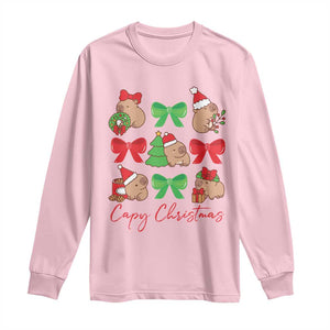 Funny Capybara Christmas Long Sleeve Shirt Cute Capy Coquette Bow TS09 Light Pink Print Your Wear