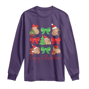 Funny Capybara Christmas Long Sleeve Shirt Cute Capy Coquette Bow TS09 Purple Print Your Wear