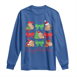 Funny Capybara Christmas Long Sleeve Shirt Cute Capy Coquette Bow TS09 Royal Blue Print Your Wear