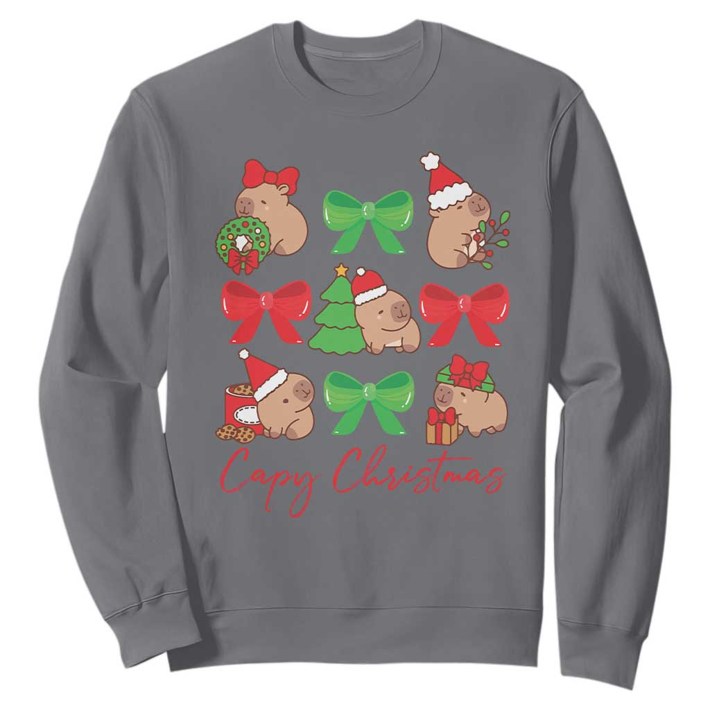 Funny Capybara Christmas Sweatshirt Cute Capy Coquette Bow TS09 Charcoal Print Your Wear