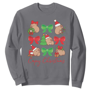 Funny Capybara Christmas Sweatshirt Cute Capy Coquette Bow TS09 Charcoal Print Your Wear