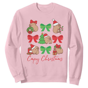 Funny Capybara Christmas Sweatshirt Cute Capy Coquette Bow TS09 Light Pink Print Your Wear