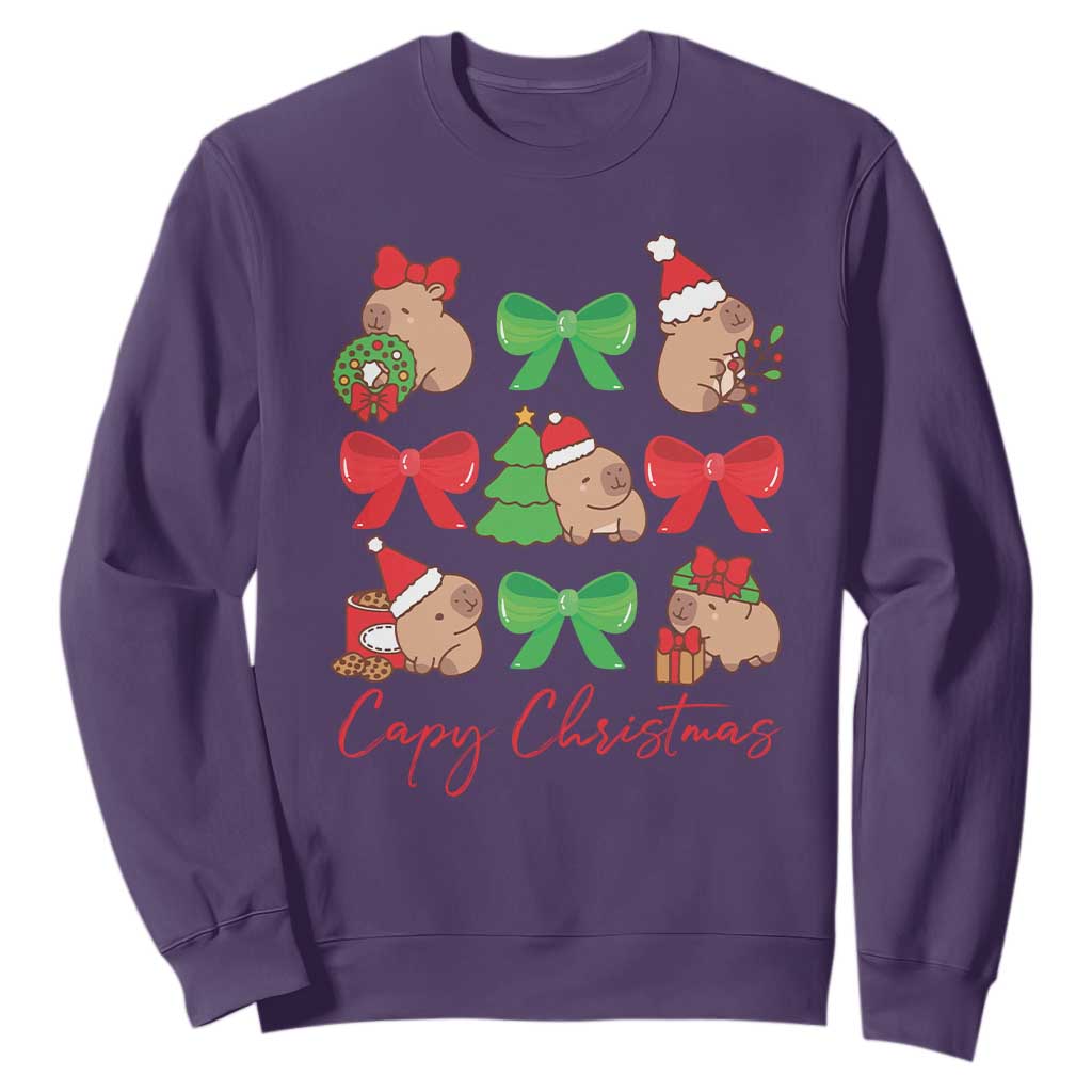Funny Capybara Christmas Sweatshirt Cute Capy Coquette Bow TS09 Purple Print Your Wear