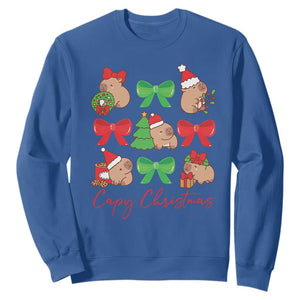 Funny Capybara Christmas Sweatshirt Cute Capy Coquette Bow TS09 Royal Blue Print Your Wear