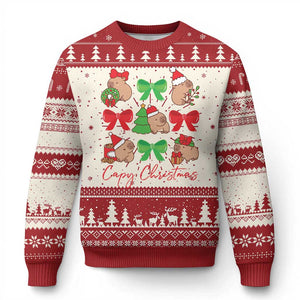Funny Capybara Xmas Ugly Christmas Sweater Cute Capy Coquette Bow TS09 Red Print Your Wear