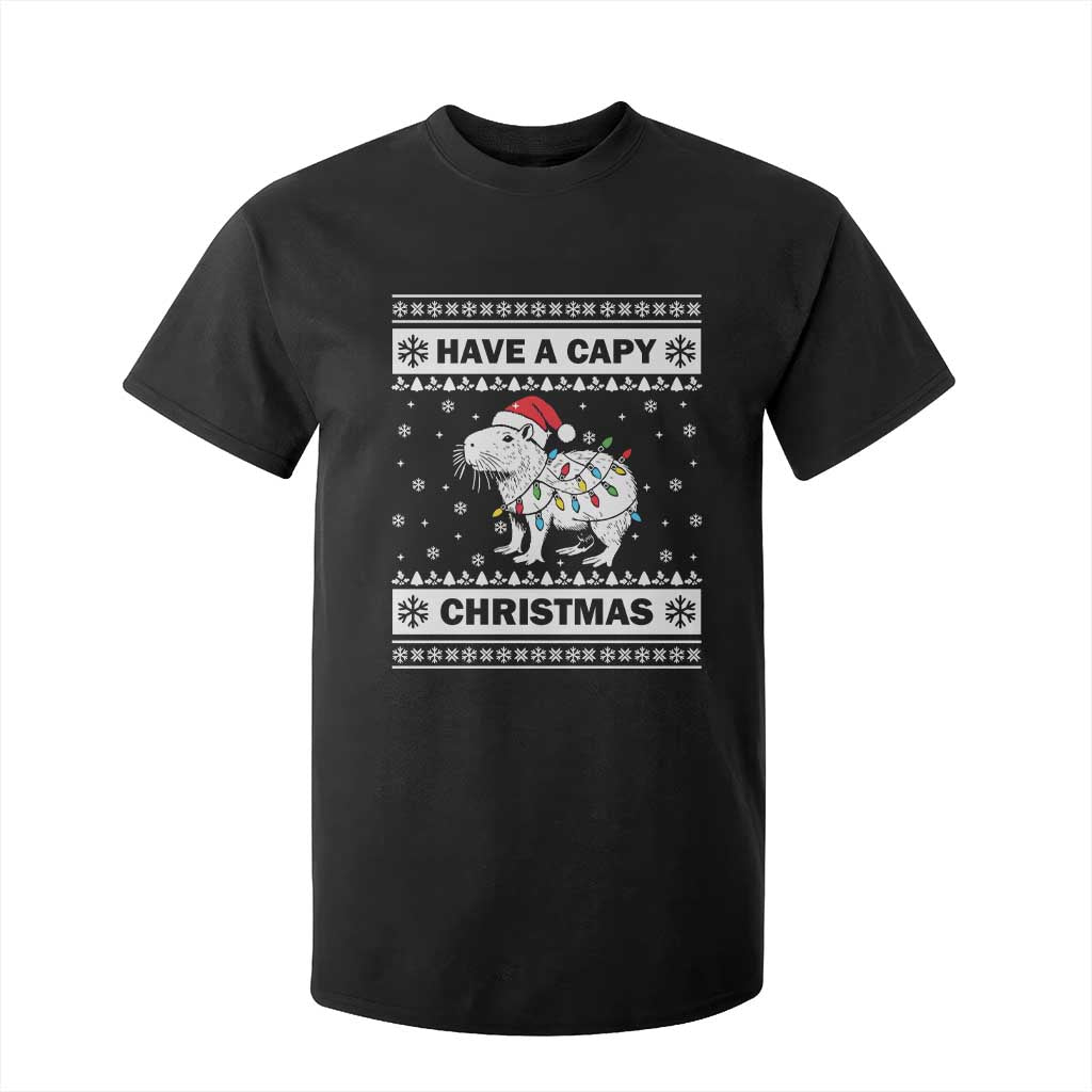 Funny Capybara Christmas T Shirt For Kid Have A Capy Christmas Light TS09 Black Print Your Wear