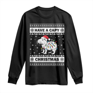 Funny Capybara Christmas Long Sleeve Shirt Have A Capy Christmas Light TS09 Black Print Your Wear