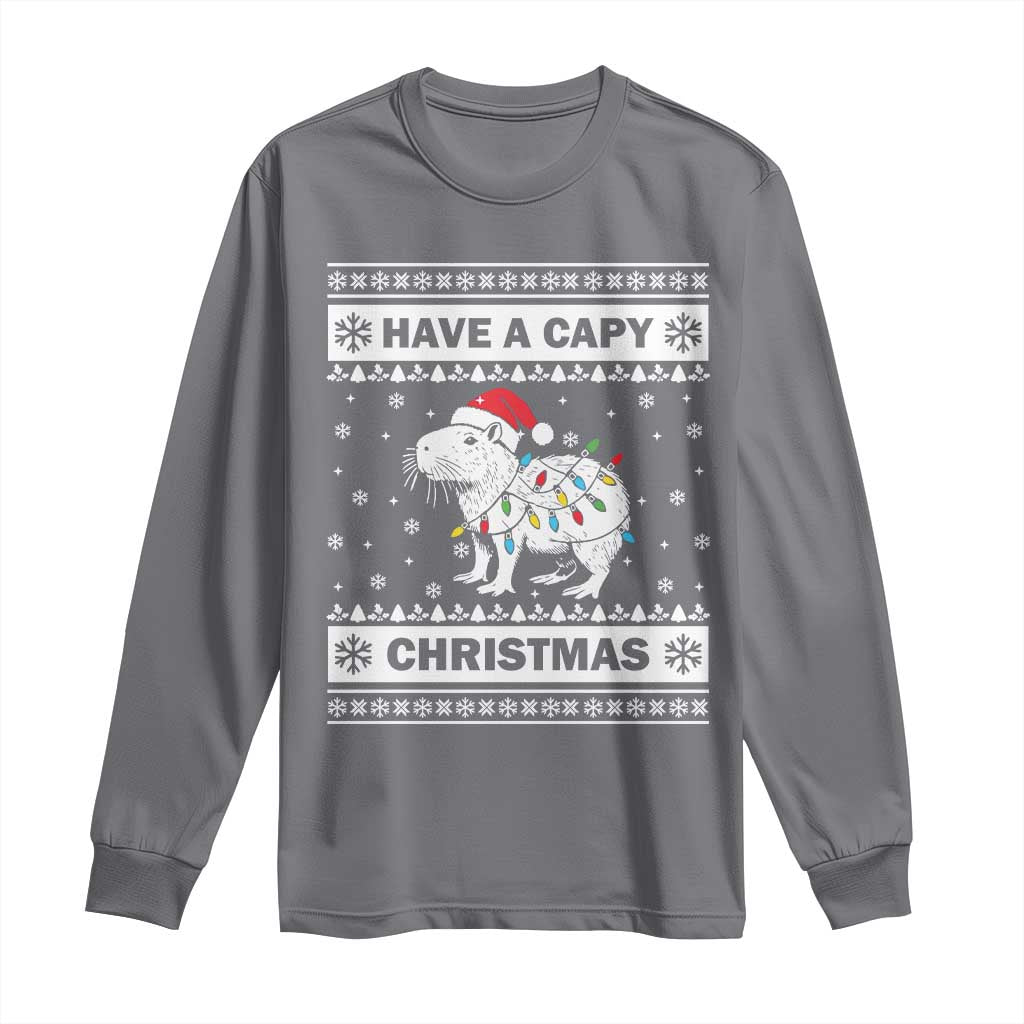 Funny Capybara Christmas Long Sleeve Shirt Have A Capy Christmas Light TS09 Charcoal Print Your Wear