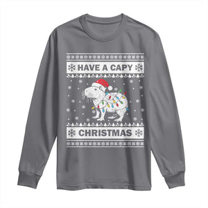 Funny Capybara Christmas Long Sleeve Shirt Have A Capy Christmas Light TS09 Charcoal Print Your Wear