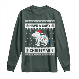 Funny Capybara Christmas Long Sleeve Shirt Have A Capy Christmas Light TS09 Dark Forest Green Print Your Wear