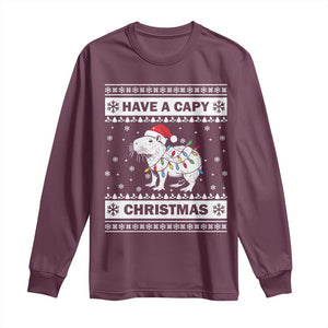 Funny Capybara Christmas Long Sleeve Shirt Have A Capy Christmas Light TS09 Maroon Print Your Wear