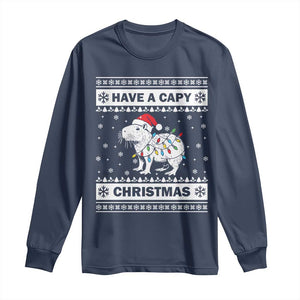 Funny Capybara Christmas Long Sleeve Shirt Have A Capy Christmas Light TS09 Navy Print Your Wear