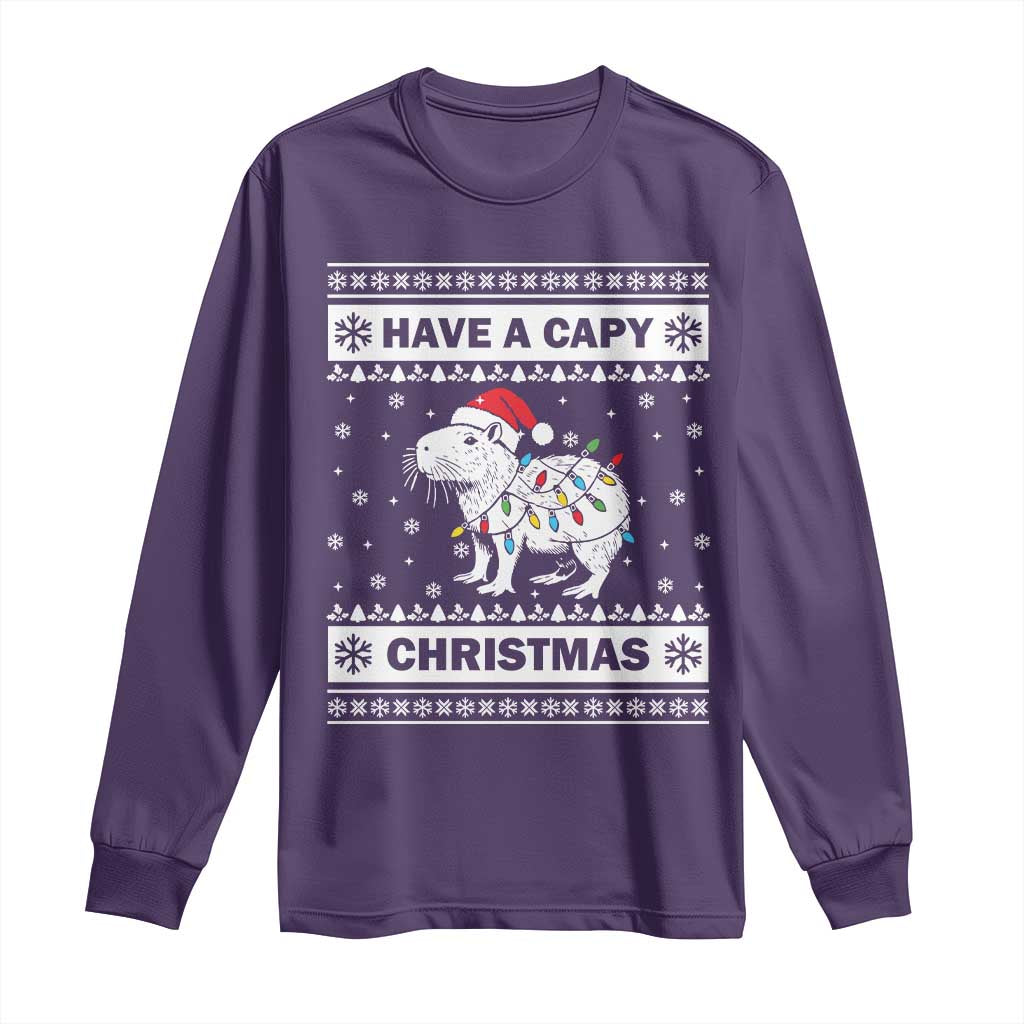 Funny Capybara Christmas Long Sleeve Shirt Have A Capy Christmas Light TS09 Purple Print Your Wear