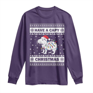 Funny Capybara Christmas Long Sleeve Shirt Have A Capy Christmas Light TS09 Purple Print Your Wear