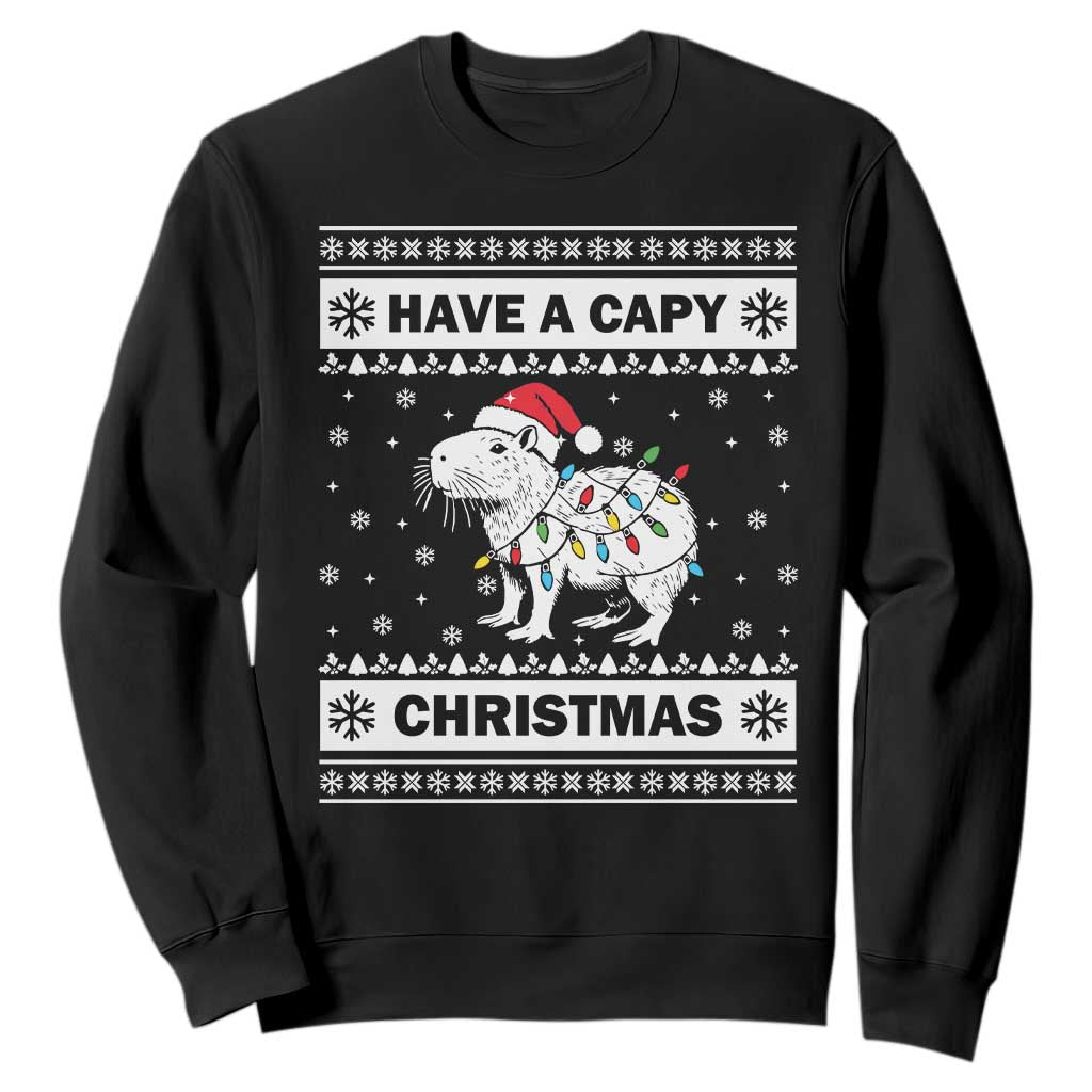 Funny Capybara Christmas Sweatshirt Have A Capy Christmas Light TS09 Black Print Your Wear