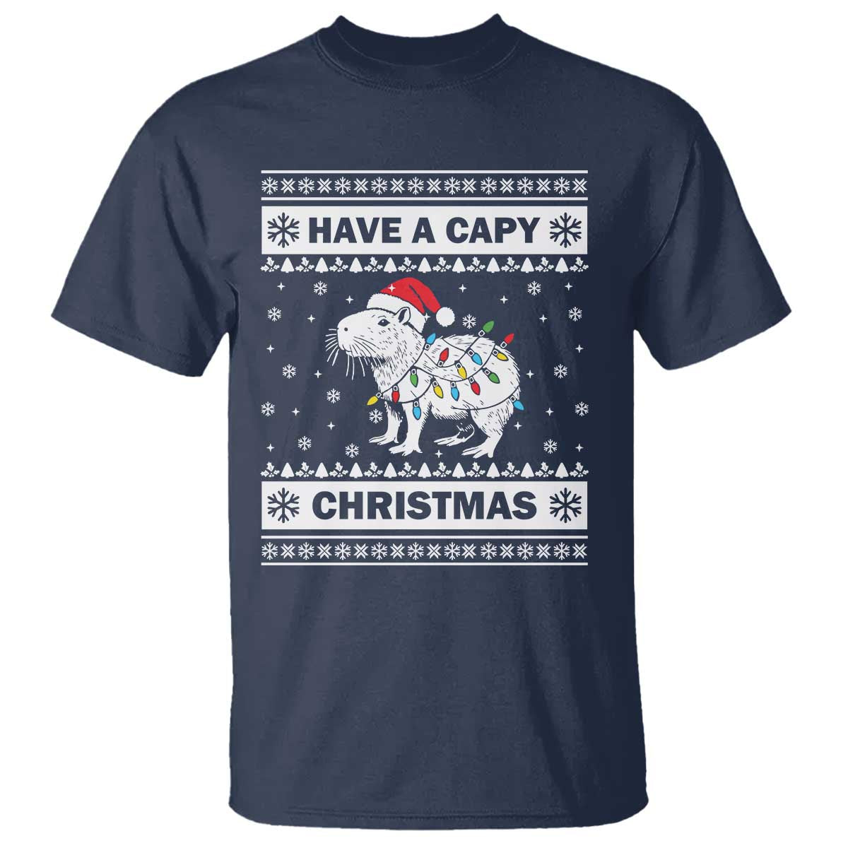 Funny Capybara Christmas T Shirt Have A Capy Christmas Light TS09 Navy Print Your Wear