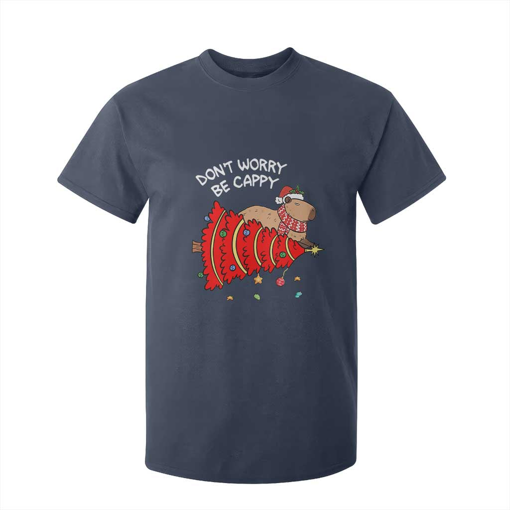 Funny Capybara Christmas T Shirt For Kid Don't Worry Be Capy TS09 Navy Print Your Wear